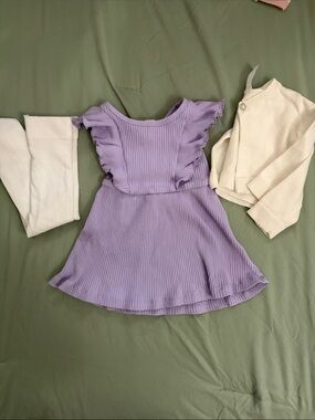 Lilac Ruffle Knit Kids Dress - Soft Ribbed Style